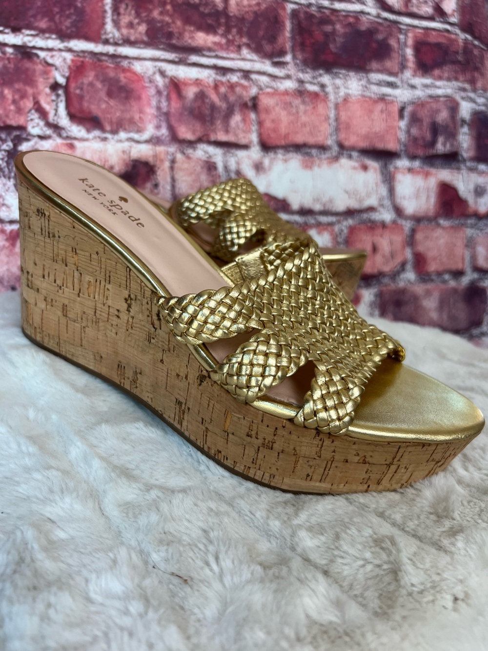 Kate Spade Taravela Gold Metallic Braided Cork Wedge Sandals Size 10